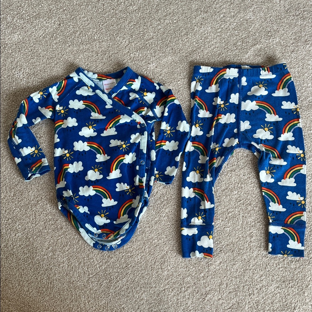 Organic Cotton Blue Rainbow Baby Onesie and Pants Set